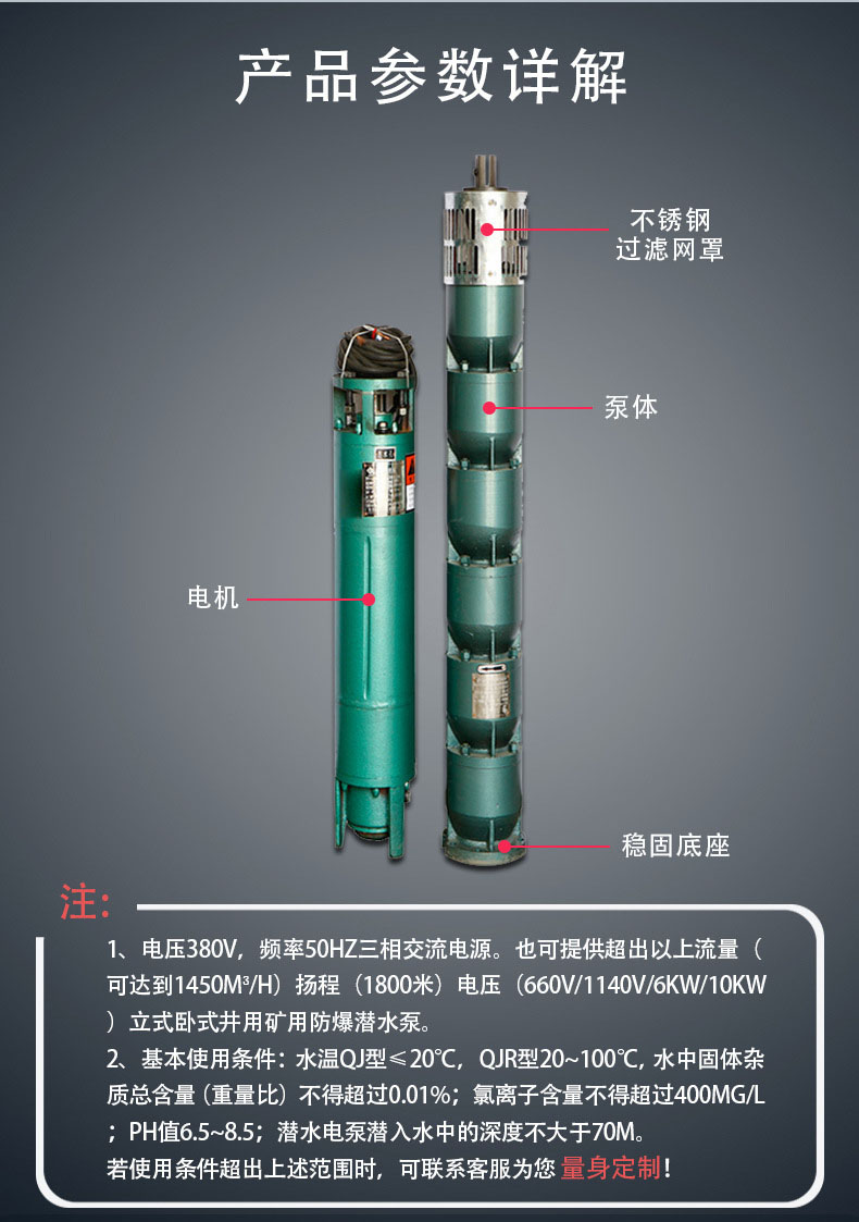 进口深井抽水泵高扬程井用潜水电泵农用灌溉立式多级深水泵