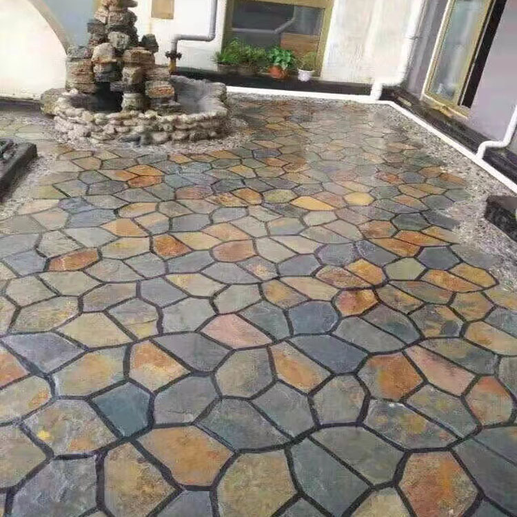 青石板冰裂纹庭院复古风格不规则碎拼石垫脚防滑地铺石