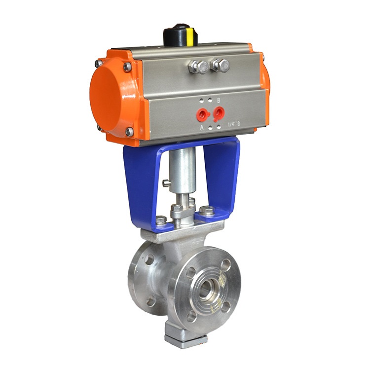 气动三片式球阀气动卸灰半球阀不锈钢法兰球阀