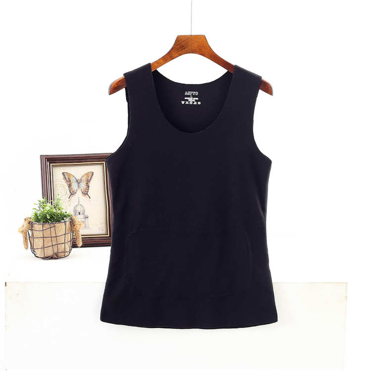 秋冬发热德绒背心加绒加厚打底衫加绒贴片保暖背心