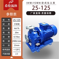 供应耐腐蚀化工离心泵 IHW25-125 不锈钢材质