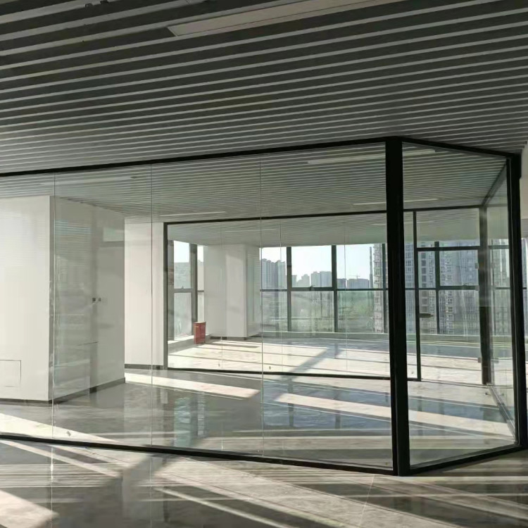 石家庄会议室玻璃门双玻百叶玻璃隔断定制