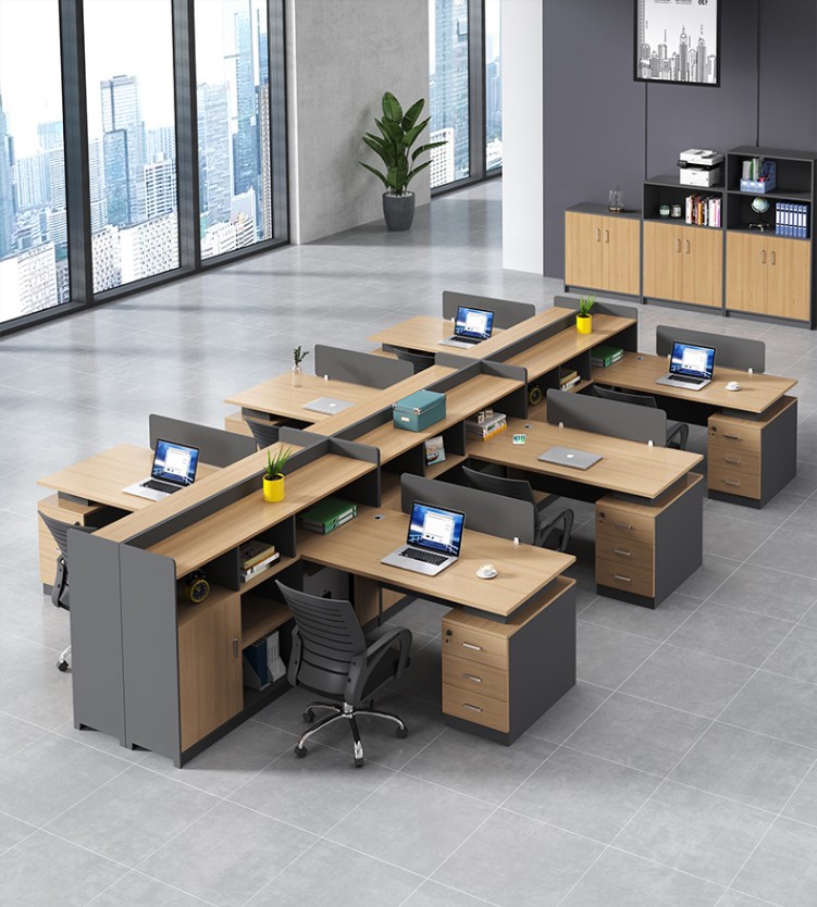 简约新颖办公屏风桌带矮柜中班台l型职员桌自由组合支持定制