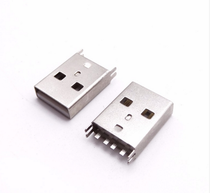 usb 2.0公头 180度立插公头 夹板式 带夹板脚 可插板可夹板