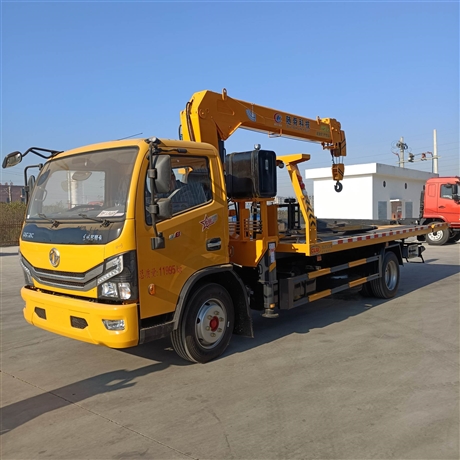 国六东风多利卡D8带吊一拖二清障车 道路救援拖车 配5吨吊机