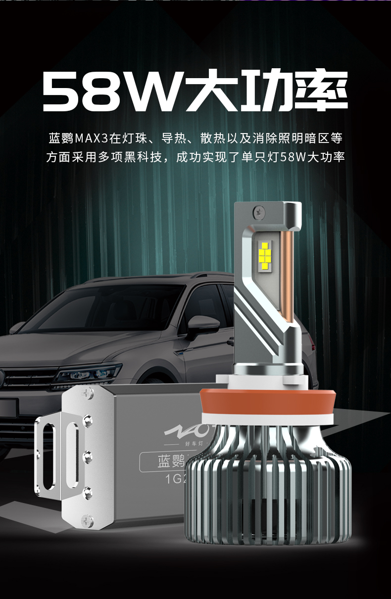 九加一汽车led前大灯蓝鹦max3高亮聚光灯58w大功率