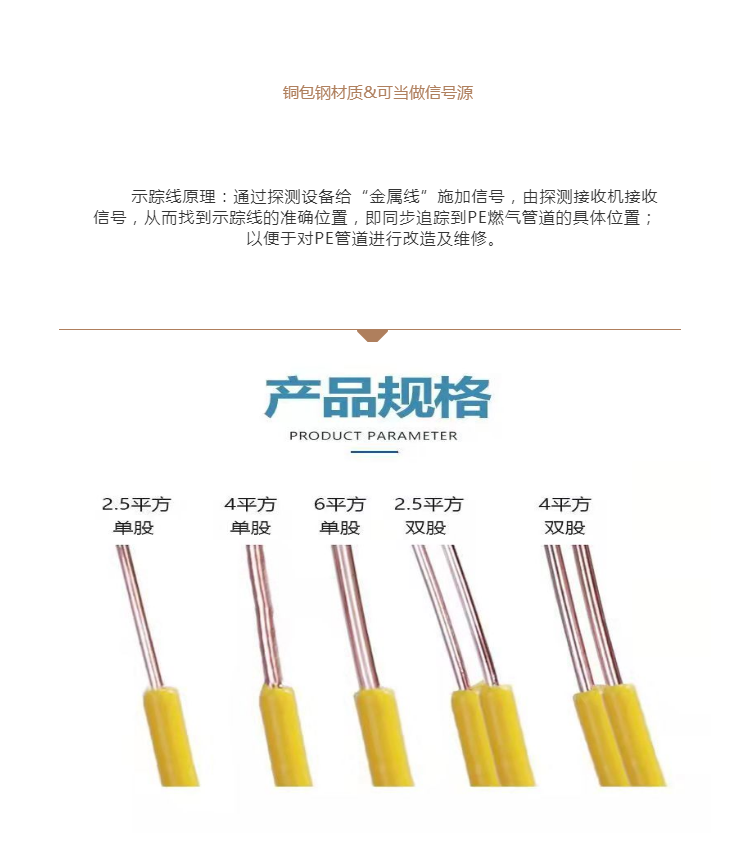 湖南邵阳博涵燃气管道专用示踪线地埋可探测示踪线地埋探测示踪线