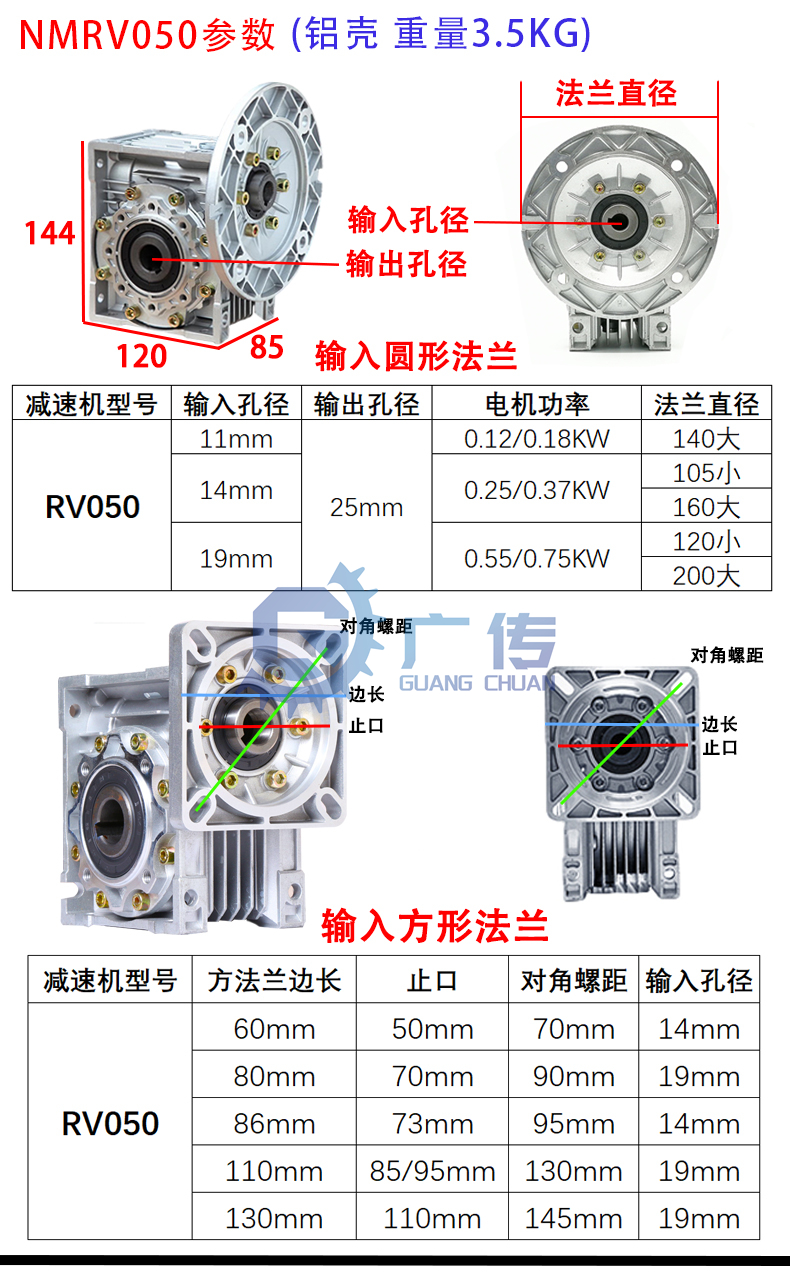 廣傳 減速機NMRW050 渦輪蝸桿減速器 型號齊全 搭配不同電機