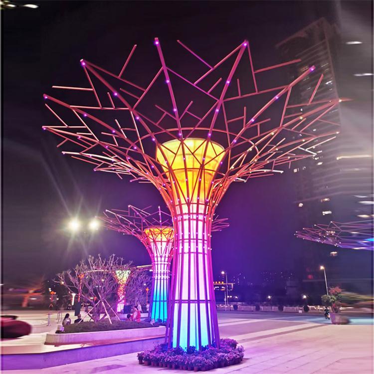 大型不锈钢雕塑 抽象镜面发光镂空雕像 户外园林景观摆件