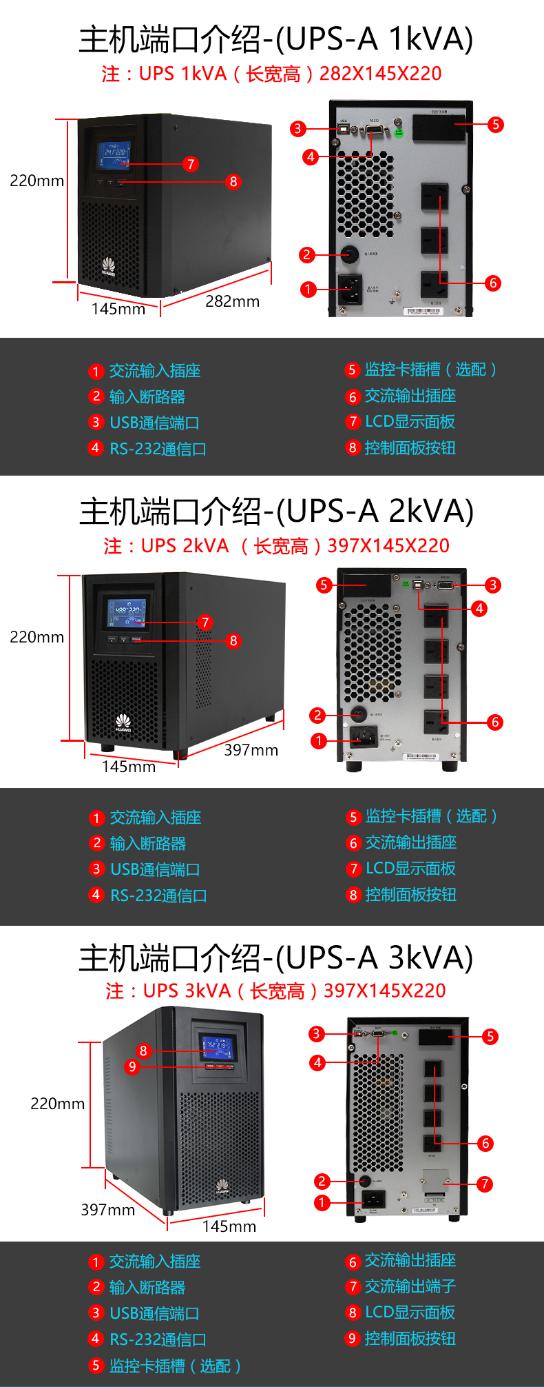 华为ups2000a3kttl智能稳压3kva不间断电源规格报价