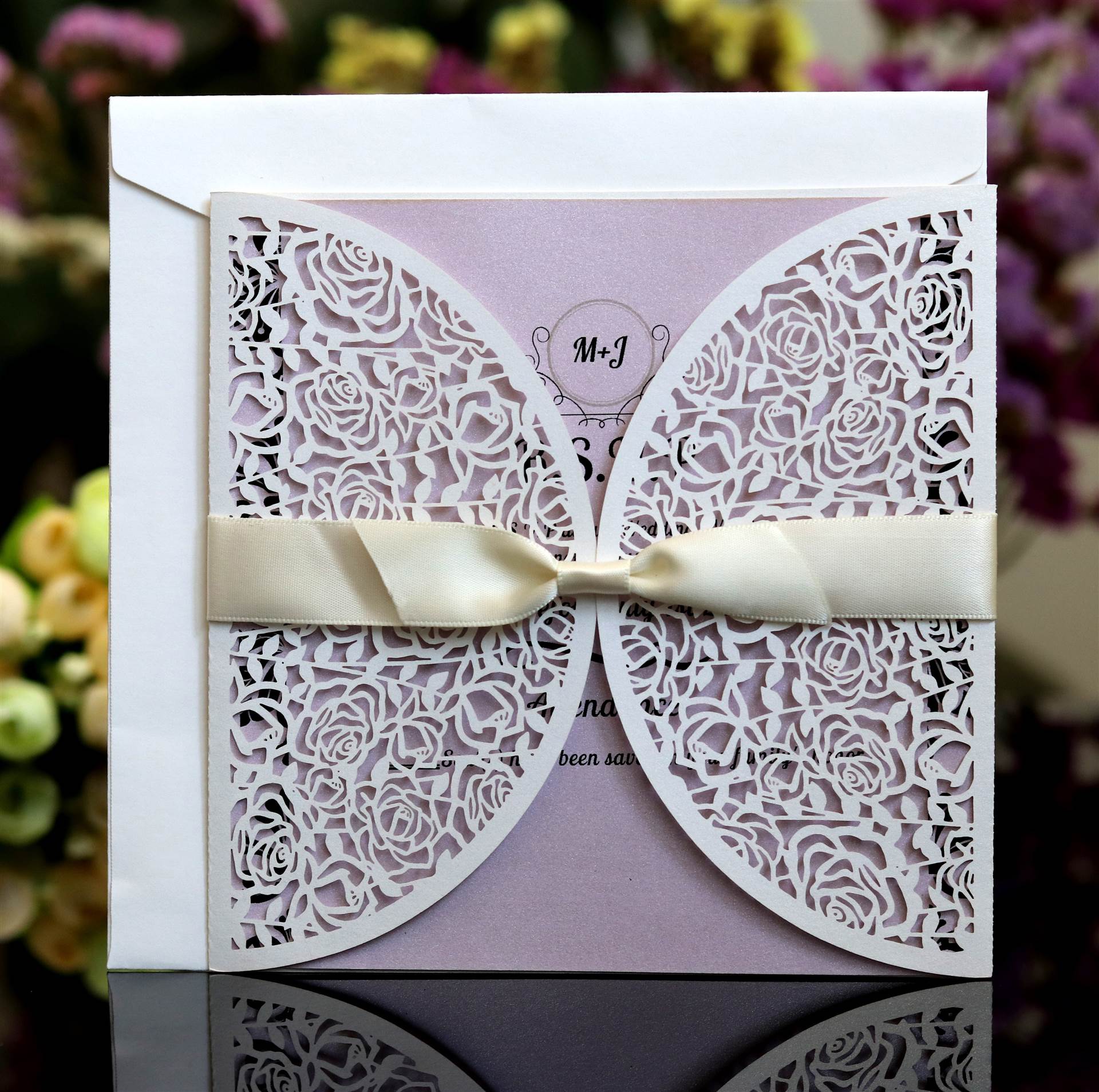 结婚创意玫瑰花请柬欧式邀请函白色封套节日婚礼贺卡厂家批发