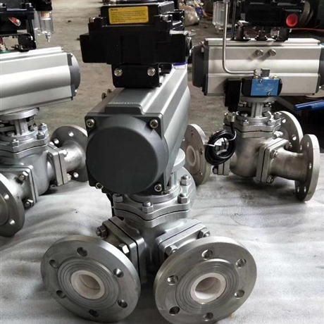 汇胜q646f气动四通球阀不锈钢法兰衬氟高压单向温州四通球阀