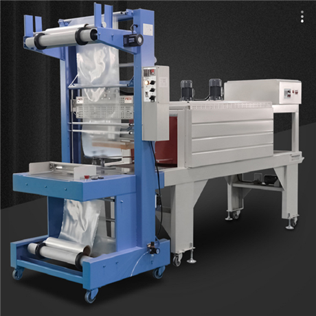 供应6040纸箱全自动袖口式直线输送带套膜机pe膜热收缩包装机