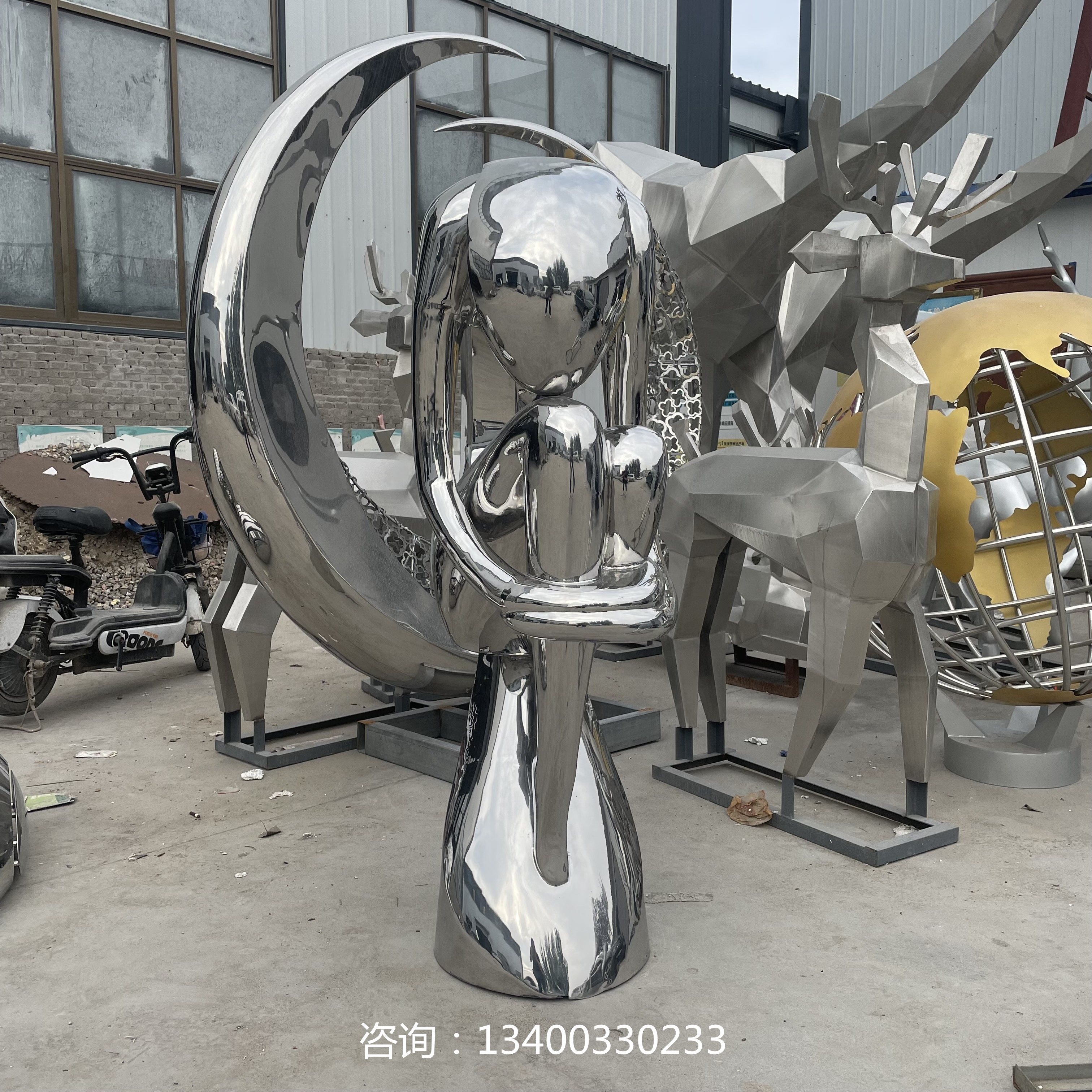 抽象不锈钢雕塑园林景观人物雕塑