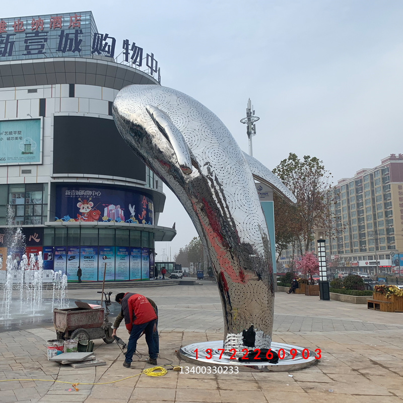 不锈钢鲸鱼雕塑铁艺镂空动物雕塑