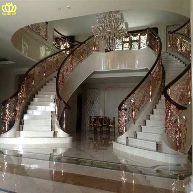 五谷丰登铜楼梯 连体雕花铜护栏定制厂家 