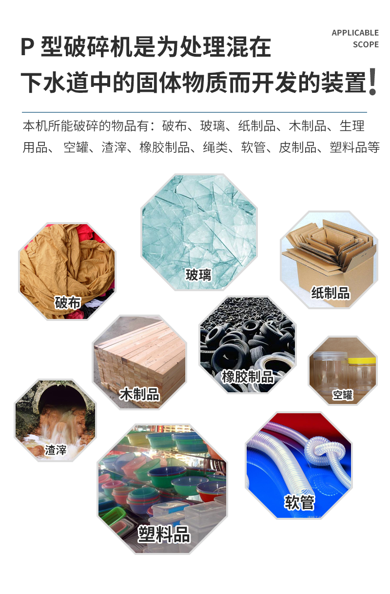 P型管道破碎机 多种材料一体式泵站粉碎机