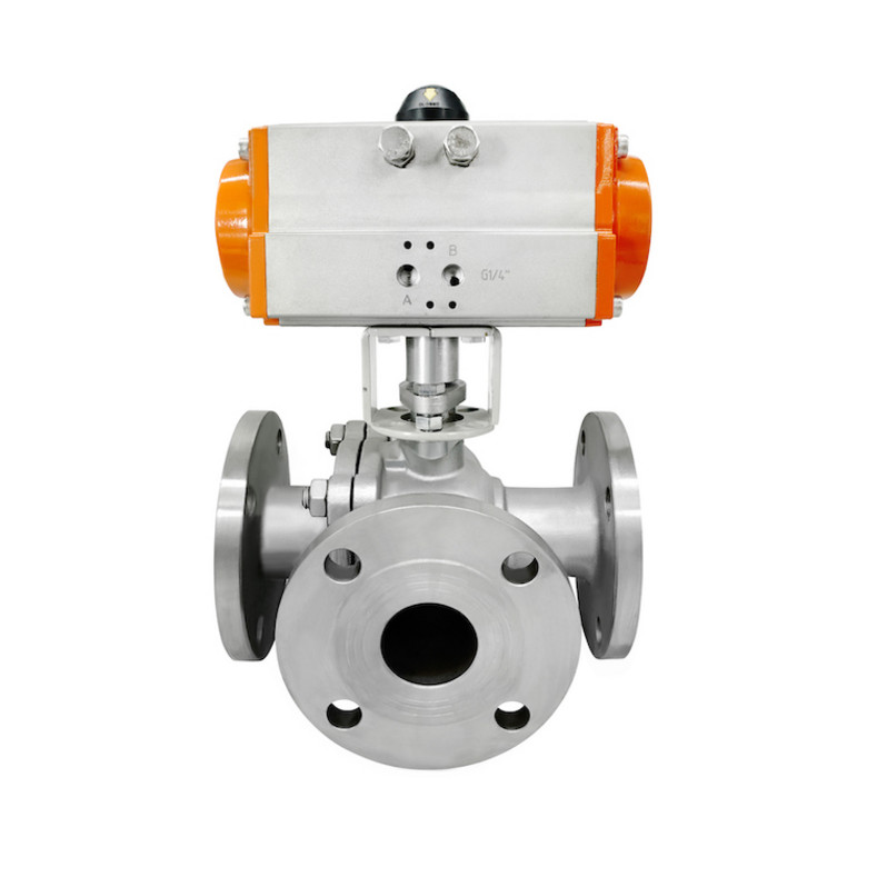 q645f16c气动三通铸钢法兰球阀气动t型三通球阀气动碳钢三通球阀