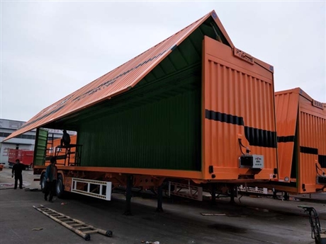 13米75展翼箱式半挂车 集装箱骨架车飞翼车 物流快递厢式运输车