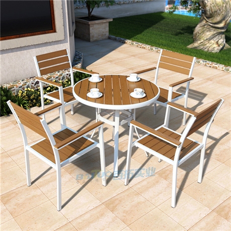 百拓景区户外餐桌椅简约塑木连体户外餐饮桌椅仿木户外餐桌定制