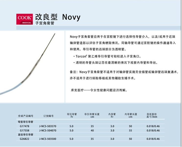 cook导丝子宫角套管弯型引导导管jncs504070型代理批发