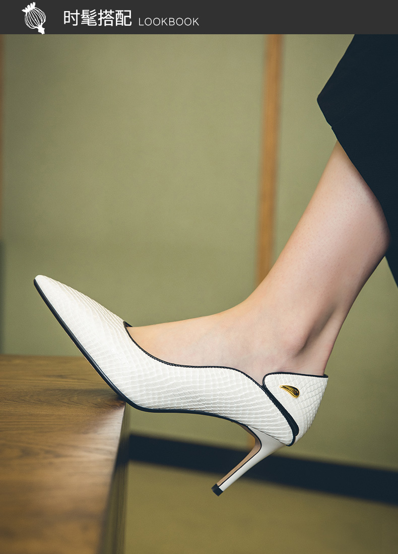 ajoysahu设计师系列博主同款纹尖头通勤鞋细高跟鞋浅细跟
