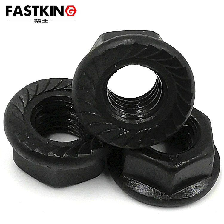 8级法兰六角螺母din6923带齿防滑螺母黑色带垫防松防滑螺母m8m10