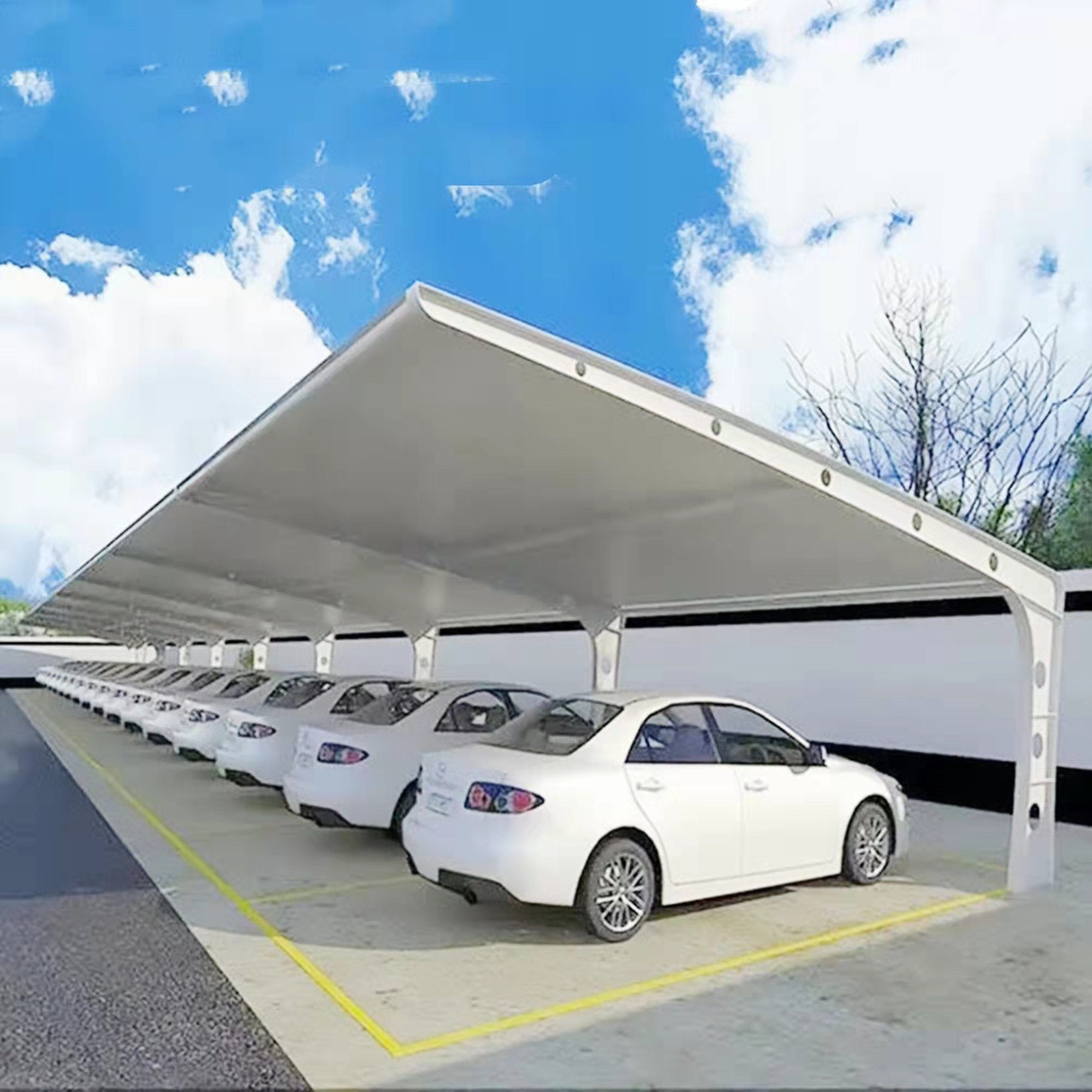 膜结构汽车停车棚杭州小区工厂电动车雨篷自行车遮阳棚规格齐全