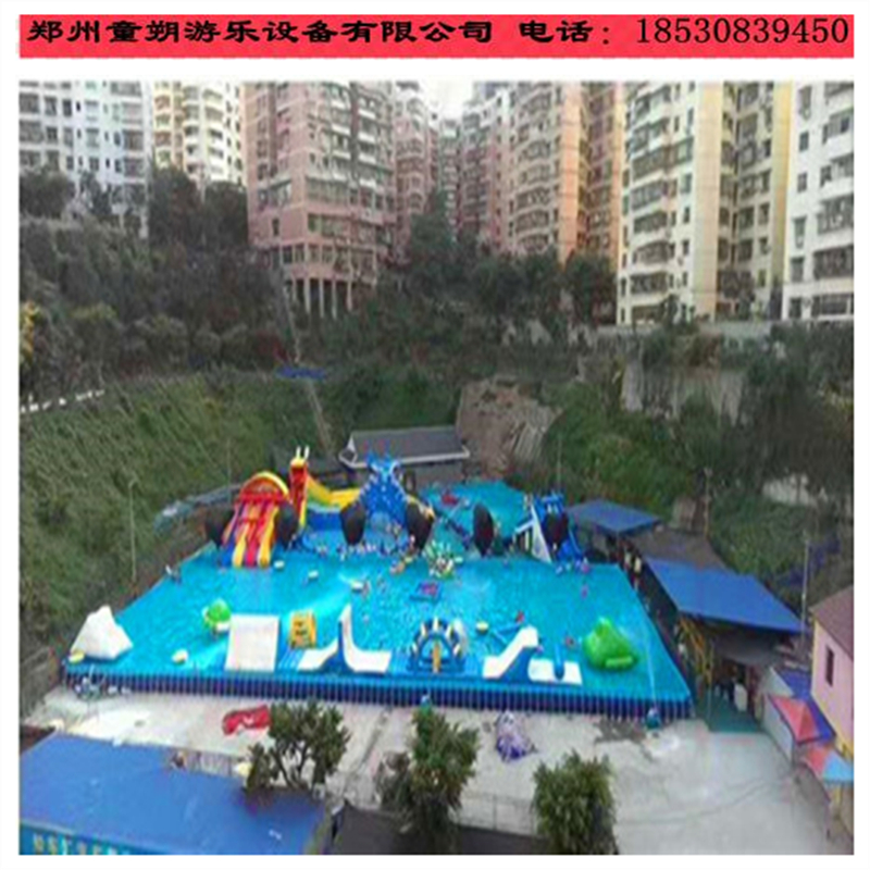 广东室外充气水上乐园设备供应农庄充气水上乐园(图1)