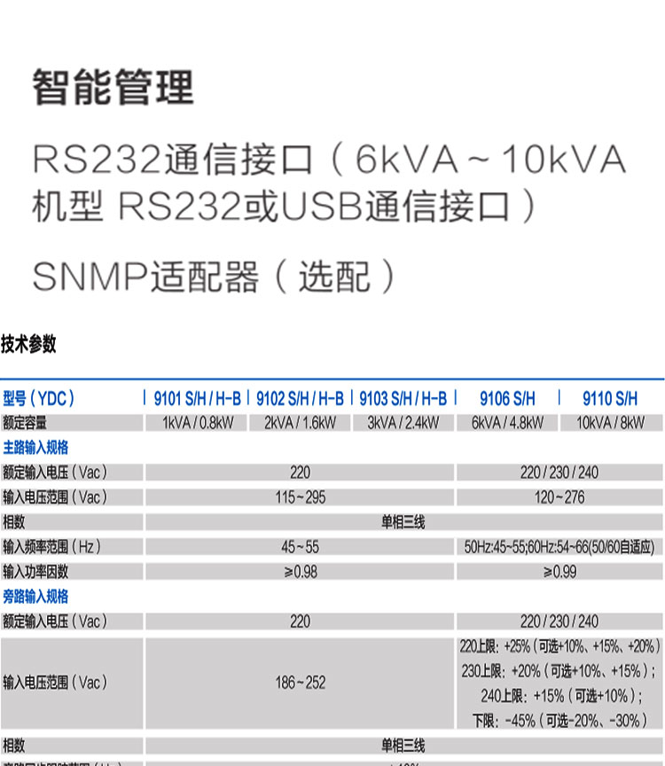 科士达 UPS不间断电源 1KVA带并机功能长机YDC9101H-B功率800W