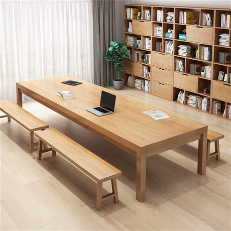 新中式全实木会议桌写字楼职员学习洽谈桌多人长条办公桌