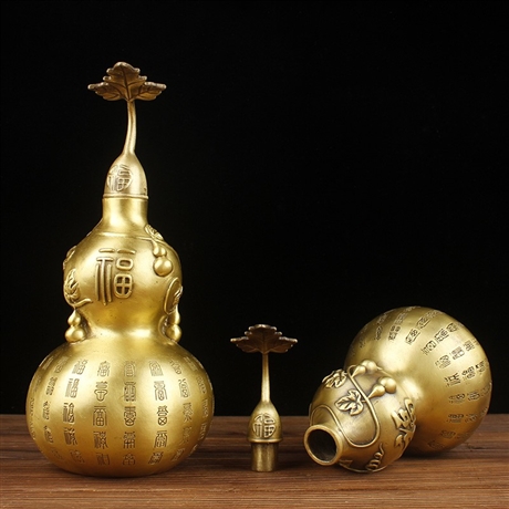 小型福禄铜葫芦一对 办公室客厅铜摆件 世隆铜雕定制
