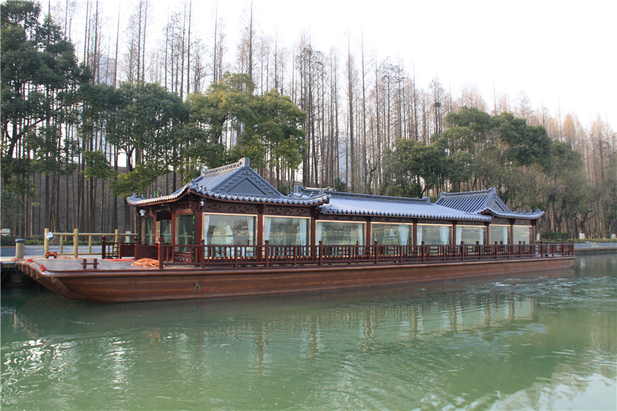 大型单层画舫船水上餐饮船观光旅游船电动船仿古实木船