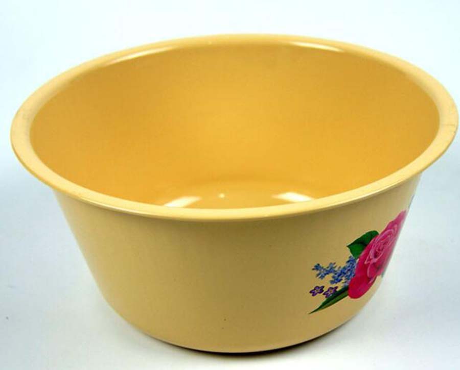 搪瓷带盖印花汤盆 复古怀旧加厚搪瓷盆 黄色搪瓷碗 黄色大容量卷边搪瓷汤盆