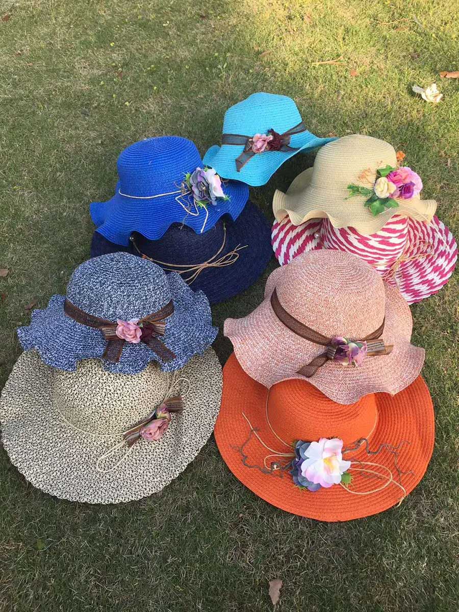 女士草帽夏凉帽 夏季遮阳防晒沙滩帽子 大沿草帽