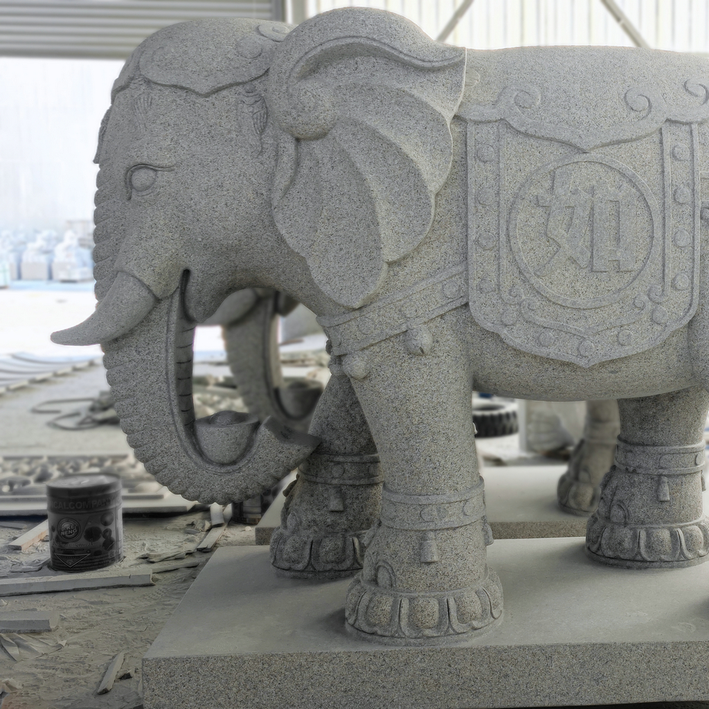 花岗岩大象石雕  园林动物雕刻石象摆件   大件吉祥物石雕大象