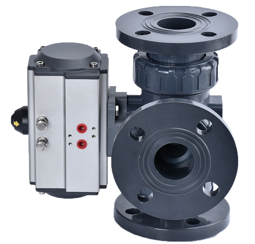 气动upvc法兰三通球阀换向阀塑料双油令防腐耐酸碱球q6445f10s