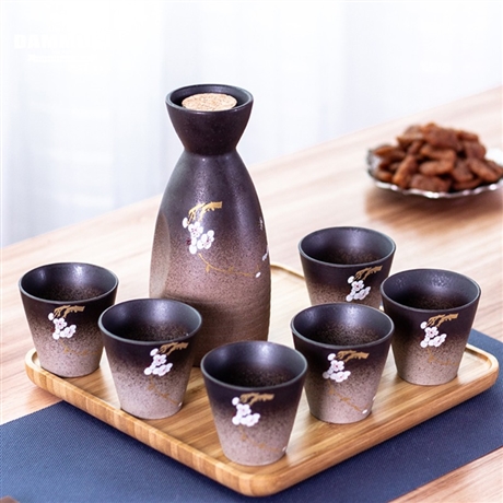 DAMMOSI   粗陶手繪日式酒具清酒壺酒杯套裝酒盅白酒杯陶瓷分酒器