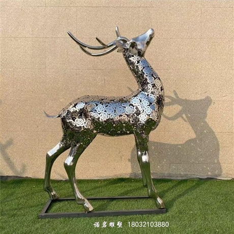 云南仿真灯光不锈钢鹿雕塑园林动物不锈钢雕塑制作