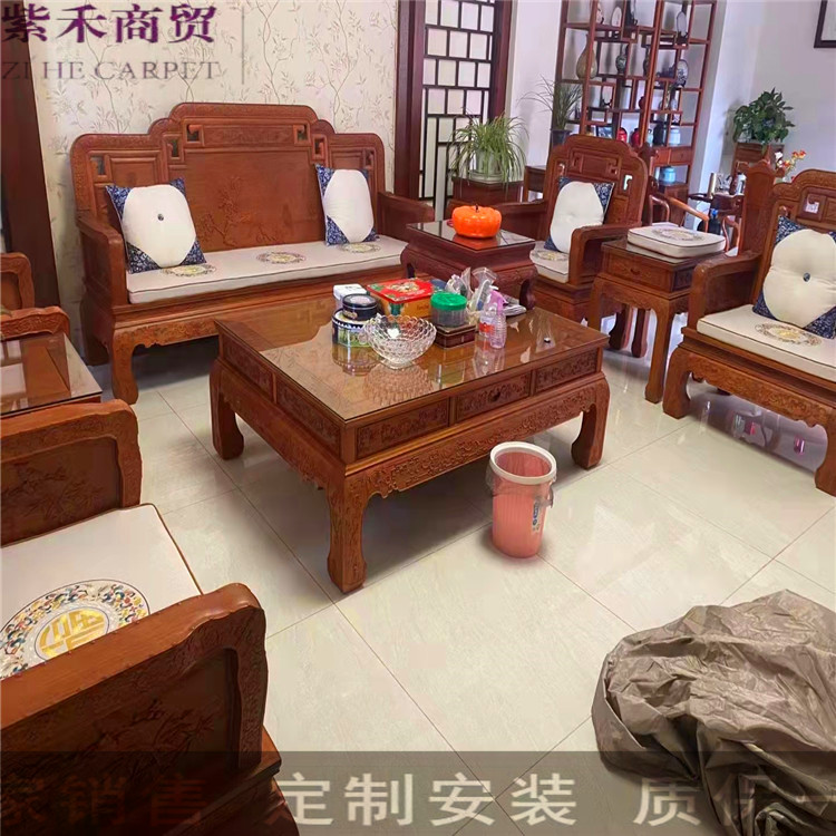 刺绣红木沙发坐垫定制-紫禾工坊