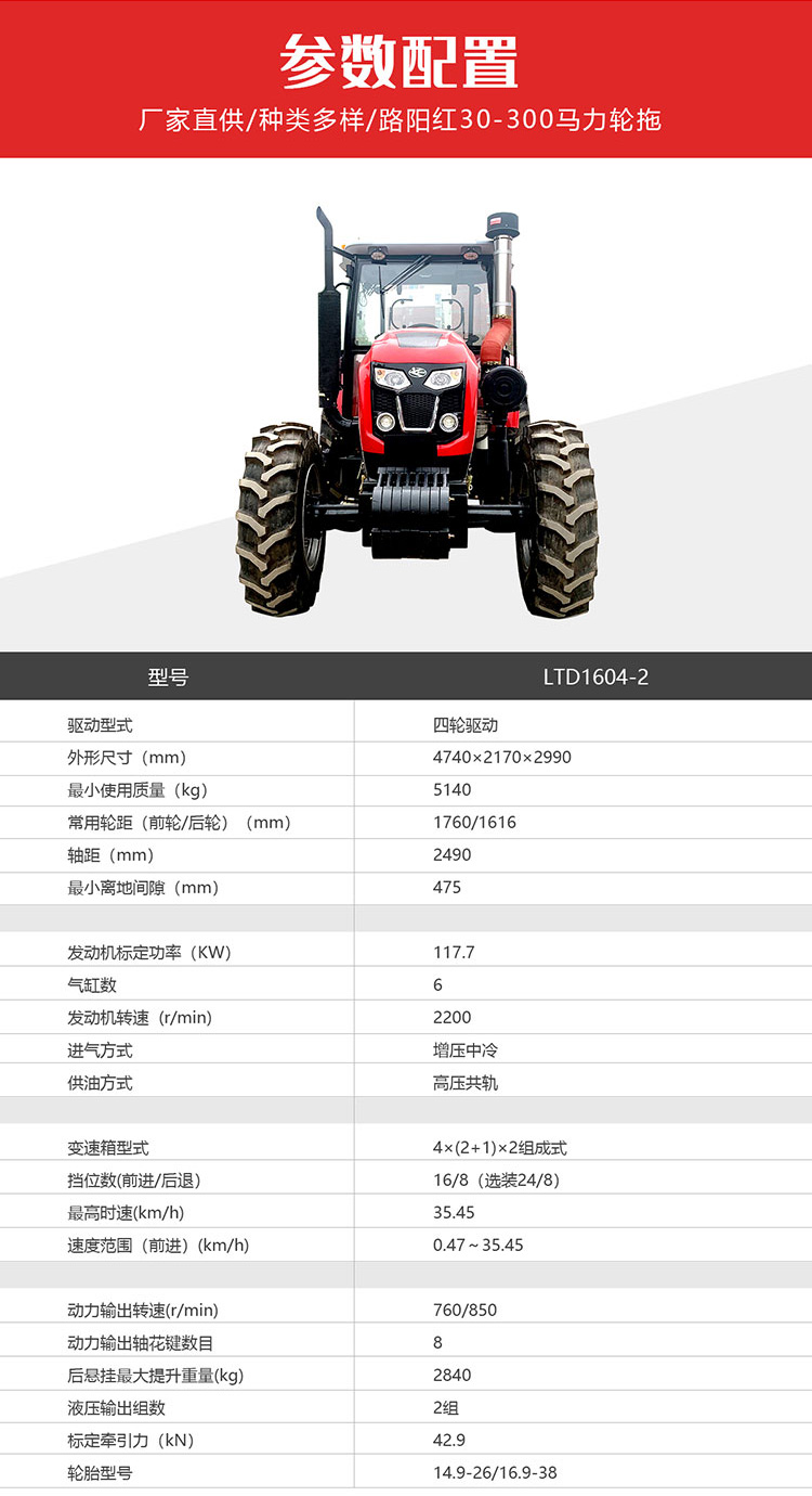 160马力拖拉机报价ltd1604四驱轮式农用拖拉机东方红发动机液压系统