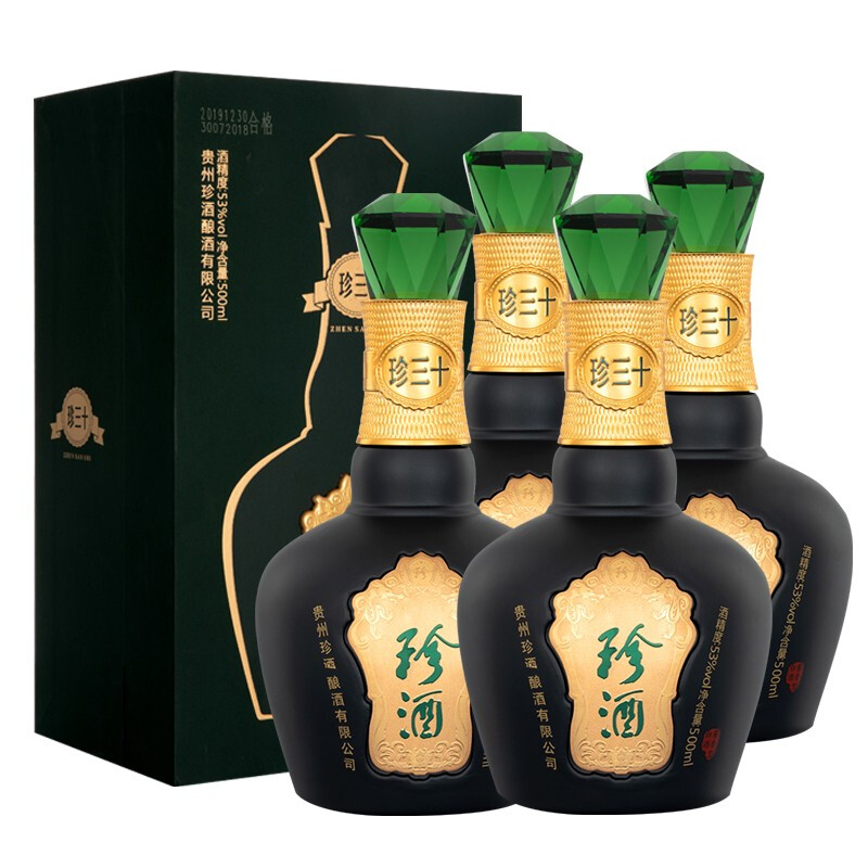 贵州珍酒zhenjiu珍三十53度酱香型白酒500ml4整箱礼