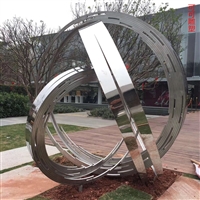 大型不锈钢景观雕塑 金属抽象圆环雕塑 公园广场水景月亮雕塑摆件