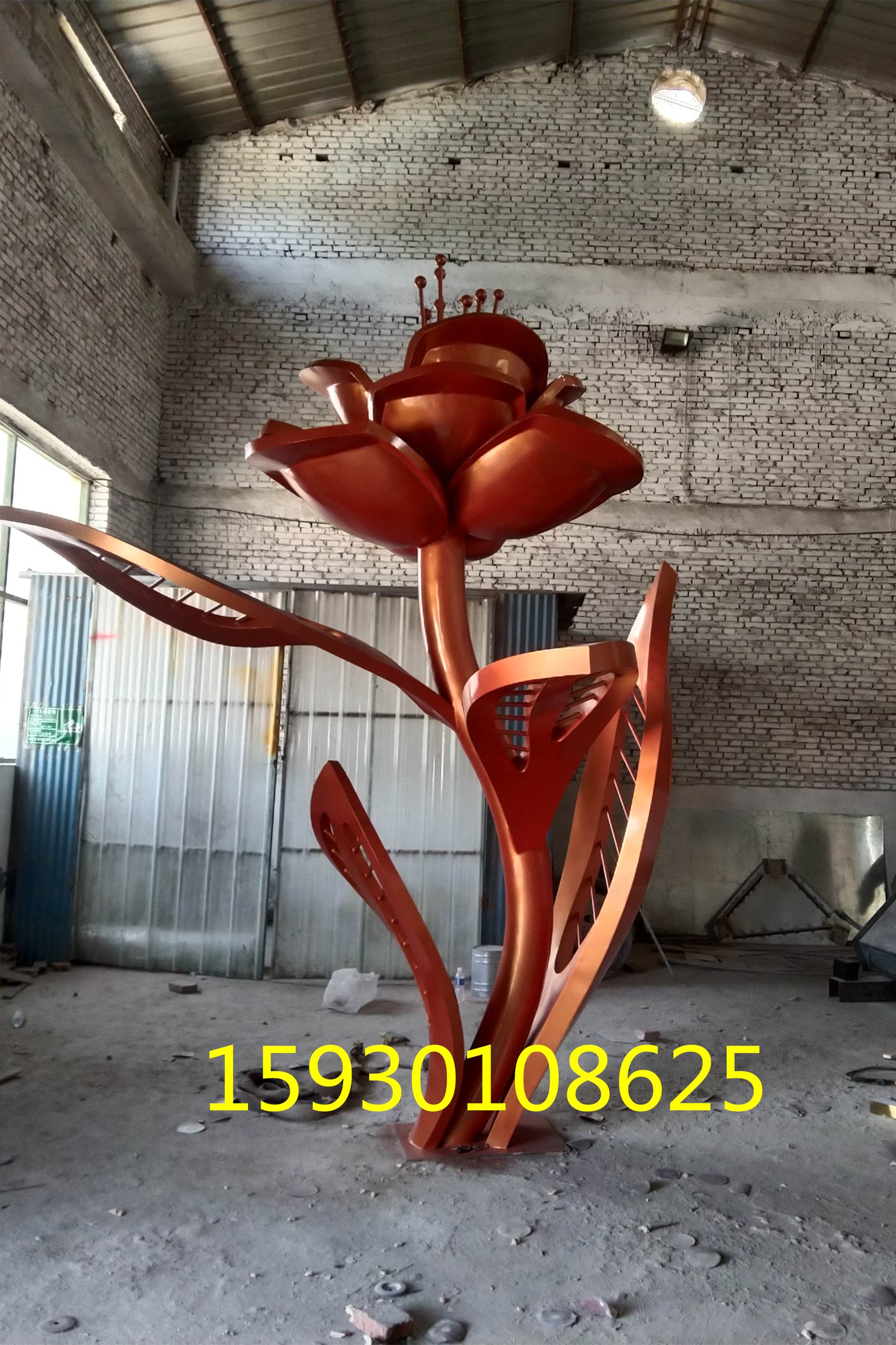 不锈钢异型花朵树雕塑 不锈钢玫瑰金电镀花朵雕塑