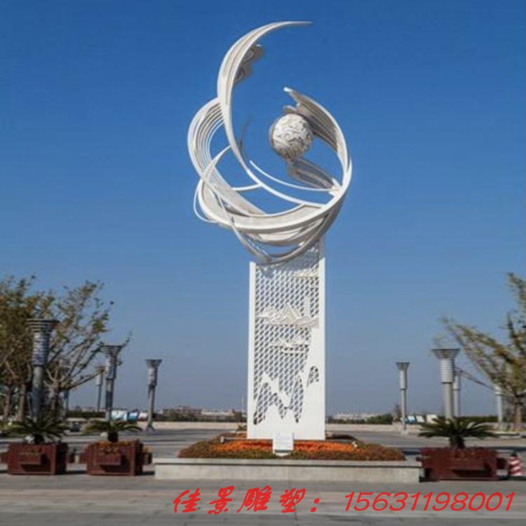 青岛不锈钢大型企业标志雕塑 可定制
