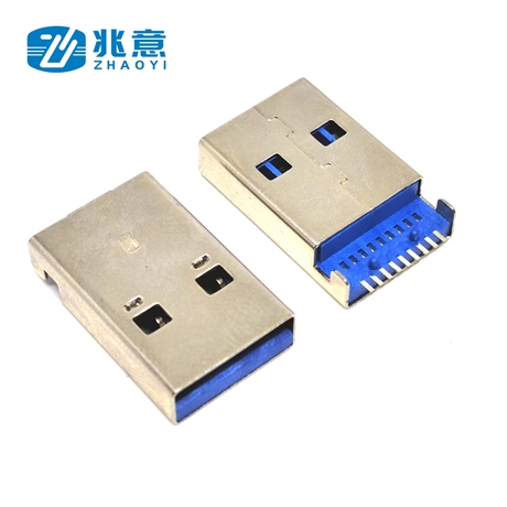 USB3.0 A公沉板 9PIN 单排贴片 直角/弯角 蓝胶 有柱 沉板USB插头