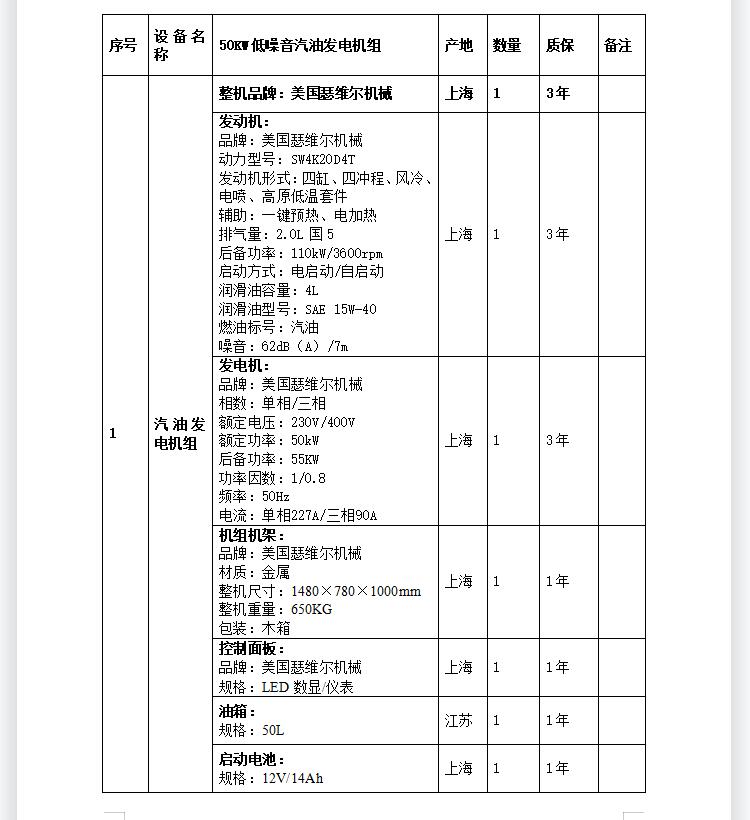 汽油发电机静音式 50千瓦  美国瑟维尔机械 工频汽油发电机组