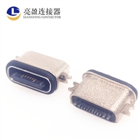 USB连接器 type-c防水母座 16PIN 沉板式单排贴片SMT 沉板0.8-1.2-1.6MM 锌合金  IPX67级 TYPE-C母座