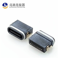 USB连接器 type-c防水母座 16PIN 沉板式贴片SMT 俩脚插板 注塑式下沉0.8-1.2-1.6MM  IPX67级 TYPE-C母座