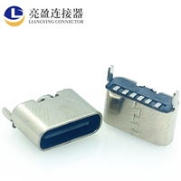 USB连接器 type-c立贴母座 6P 直立式贴片SMT 俩脚插板 短体5.6MM TYPE-C母座